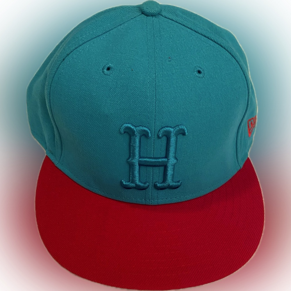 HUF - New Era - 59FIFTY Fitted Cap. Size: 7 5/8, 
Teal and Orange